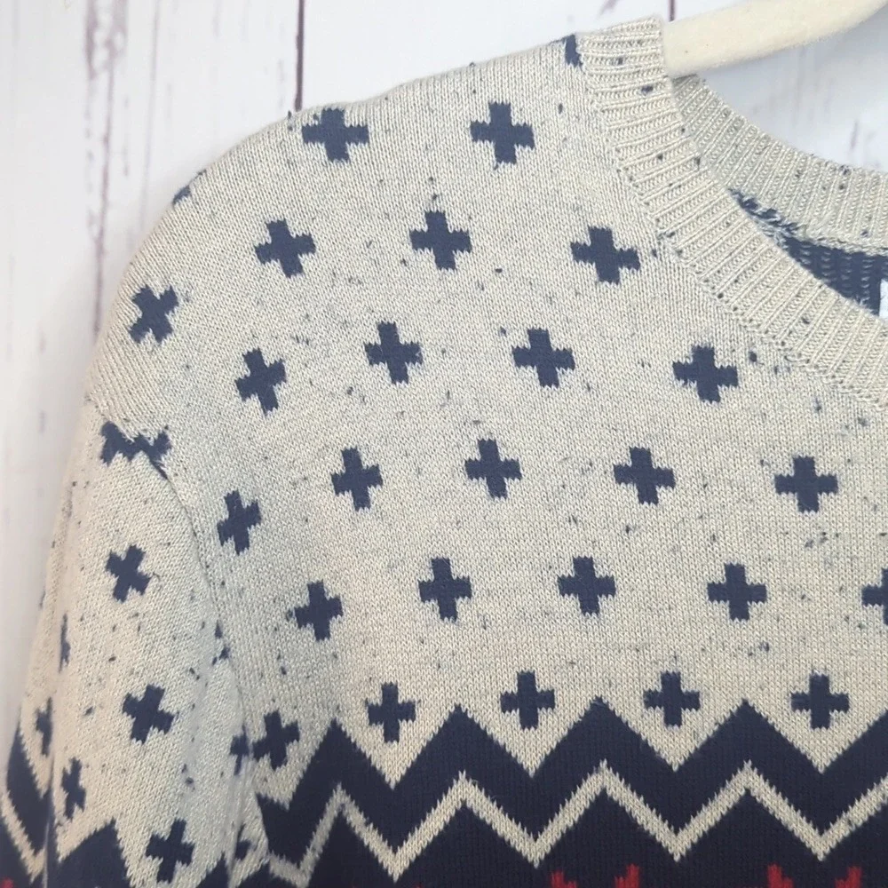 Pac Sun On the‎ Byas Men's Nordic Fair Isle Winter Cream, Navy, and Red Sweater